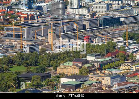 Stadtzentrum mit Hauptbahnhof und Baustelle Stuttgart 21, Staatstheater, Landtag, Musikakademie, aus der Sicht Stockfoto