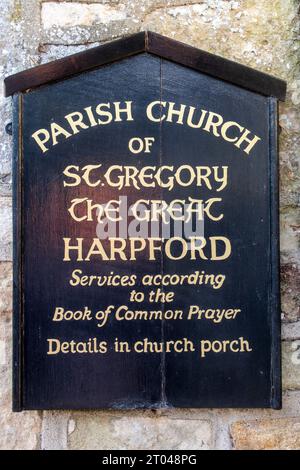 Kirche, die nur dem BCP Book of Common Prayer Services gewidmet ist, St. Gregory der große, Harpford, Devon. Stockfoto