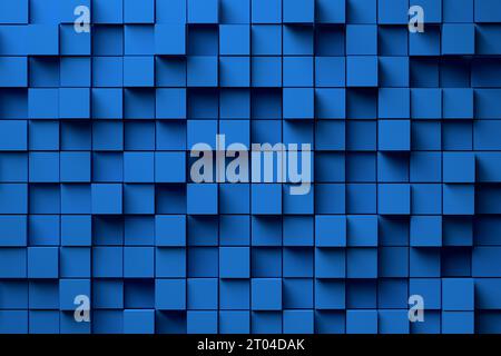 Abstrakter Hintergrund mit einem Stapel blauer Würfel oder Felder. 3D-Rendering. Stockfoto