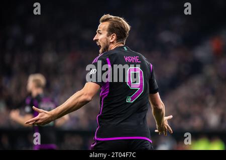 Kopenhagen, Dänemark. Oktober 2023. Harry Kane (9) von Bayern München, der während des UEFA Champions League-Spiels zwischen dem FC Kopenhagen und dem Bayern München in Parken in Kopenhagen zu sehen war. (Foto: Gonzales Photo/Alamy Live News Stockfoto