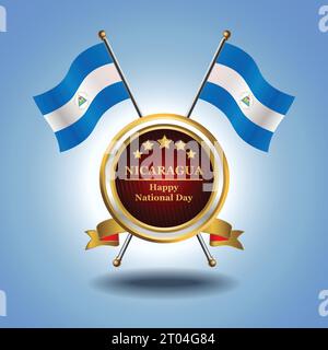 Kleine Nationalflagge von Nicaragua auf dem Kreis mit garadasiblauem Hintergrund Stock Vektor