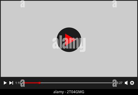 Video-Player-Vorlage. Digitaler Online-Film-Bildschirm mit Wiedergabetaste und Schieberegler zum Laden. Multimedia-App-Fenster einfaches Design. Illustration der Vektorabwicklung. Stock Vektor