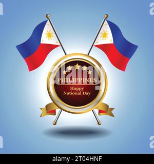 Kleine Nationalflagge der Philippinen auf Circle mit garadasiblauem Hintergrund Stock Vektor
