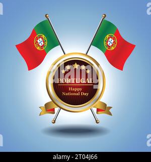 Kleine Nationalflagge von Portugal auf dem Kreis mit garadasi blauem Hintergrund Stock Vektor
