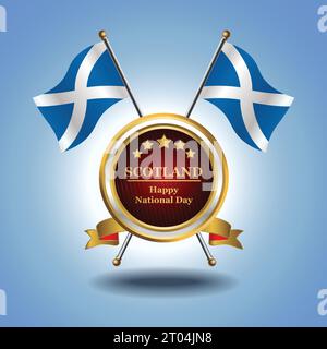 Kleine Nationalflagge von Schottland auf Circle mit garadasiblauem Hintergrund Stock Vektor