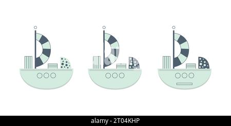 Nettes Karikaturschiff für Kinderdesign, Vektorillustration in flacher Art. Stock Vektor