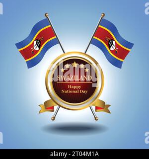 Kleine Nationalflagge von Swasiland auf dem Kreis mit garadasiblauem Hintergrund Stock Vektor