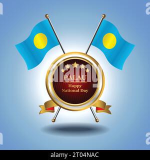 Kleine Nationalflagge von Palau auf Circle mit garadasi blauem Hintergrund Stock Vektor