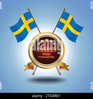 Kleine Nationalflagge von Schweden auf Kreis mit garadasi blauem Hintergrund Stock Vektor