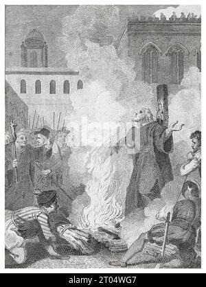 The Burning of Thomas Cranmer (1489–1556), Erzbischof von Canterbury, Kupferstich von Anker Smith nach Robert Smirke, 1811 Stockfoto