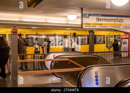 U-Bahnhof Hermannplatz, U7, Bahnsteig, BVG, oeffentlicher Nahverkehr, Berlin Stockfoto