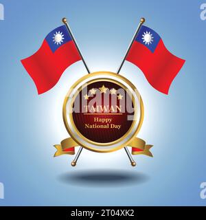 Kleine Nationalflagge von Taiwan auf Kreis mit garadasi blauem Hintergrund Stock Vektor