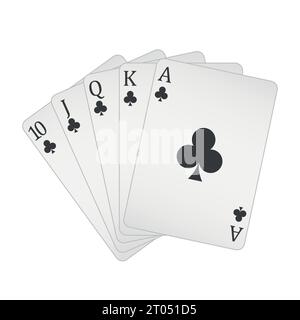 Spielkarten - eine Pokerhand bestehend aus einem Royal Flush Schläger 10 J Q K A, Vektorillustration isoliert auf weiß Stock Vektor