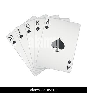 Spielkarten - eine Pokerhand bestehend aus einem Royal Flush Pik 10 J Q K A, Vektordarstellung isoliert auf Weiß Stock Vektor
