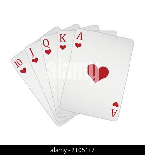 Spielkarten - eine Pokerhand bestehend aus einem Royal Flush Herzen 10 J Q K A, Vektor Illustration isoliert auf weiß Stock Vektor