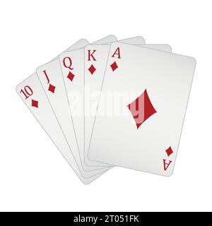 Spielkarten - eine Pokerhand, bestehend aus einem Royal Flush Diamond 10 J Q K A, Vektorillustration isoliert auf weiß Stock Vektor