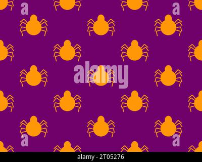 Nahtloses Spinnenmuster. Halloween-Hintergrund mit orangefarbenen Spinnen auf violettem Hintergrund. Frohe Halloween am 31. Oktober. Festliches Design für Tapeten Stock Vektor