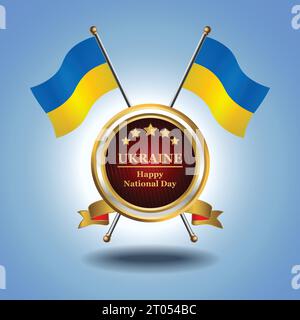 Kleine Nationalflagge der Ukraine auf dem Kreis mit garadasiblauem Hintergrund Stock Vektor