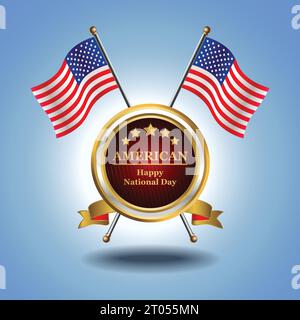 Kleine amerikanische Nationalflagge auf Circle mit garadasi blauem Hintergrund Stock Vektor