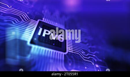 IPv6-Netzwerkprotokoll Standard-Internet-Kommunikationskonzept auf virtuellem Bildschirm. Stockfoto