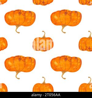 Muster mit Kürbissen in Aquarellfarben, nahtloses Herbstmuster, Print für halloween Stockfoto