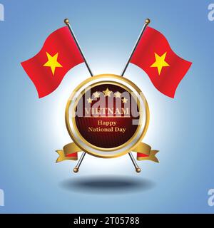 Kleine Nationalflagge von Vietnam auf Kreis mit garadasi blauem Hintergrund Stock Vektor