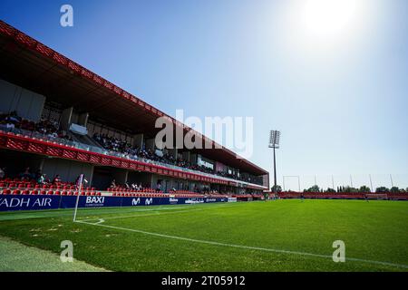 Madrid, Spanien. Oktober 2023. Madrid - Überblick über das Stadion während der zweiten Etappe der Gruppenphase der UEFA Youth League zwischen Atletico Madrid O19 und Feyenoord O19 im Centro Deportivo Wanda Alcala de Henares am 4. Oktober 2023 in Madrid, Spanien. Credit: Box to Box Pictures/Alamy Live News Stockfoto