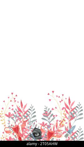 IVF-Postkarten, in-vitro-Befruchtung, Unfruchtbarkeit, Aquarellpostkarten, Blumen, Zweige Stockfoto