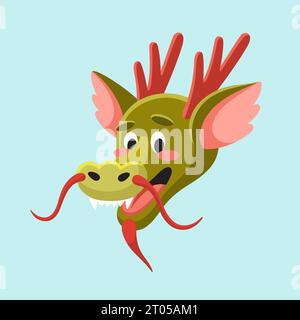 Chinesischer Drachenkopf. Symbol für 2024 Jahre. Handgezeichnete Drachendarstellung. Postkartenvorlage für das neue Jahr. Symbol des Mondneujahrs. Vektorabbildung in Stock Vektor