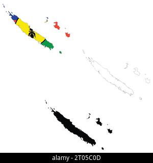 Kartensymbol für Neukaledonien. Neukaledonien Clipart. New Caledonia Flag Map Schild. Neukaledonien – Übersicht. Flacher STYLE. Stockfoto