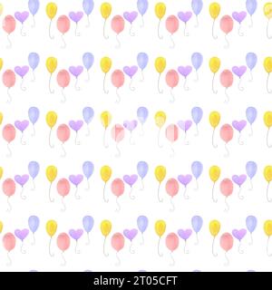 Heißluftballons, Luftballons mit Aquarell bemalt, handgezeichnete Aquarellillustration isoliert Stockfoto