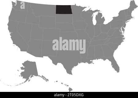Schwarze CMYK-Bundeskarte von NORTH DAKOTA in detaillierter grauer, leerer politischer Karte der Vereinigten Staaten von Amerika auf transparentem Hintergrund Stock Vektor