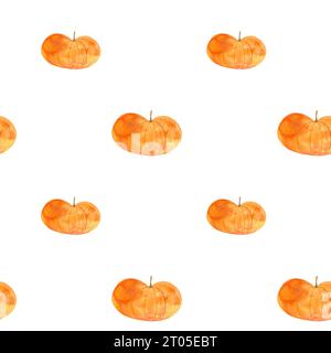 Muster mit Kürbissen in Aquarellfarben, nahtloses Herbstmuster, Print für halloween Stockfoto