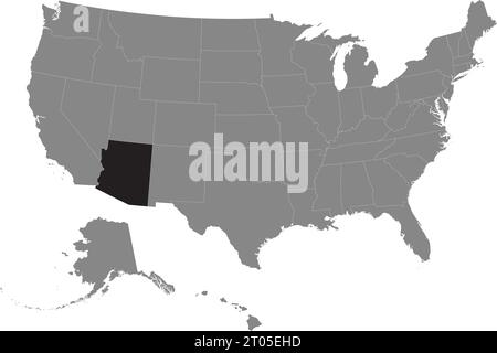 Schwarze CMYK-Bundeskarte von ARIZONA in detaillierter grauer, leerer politischer Karte der Vereinigten Staaten von Amerika auf transparentem Hintergrund Stock Vektor