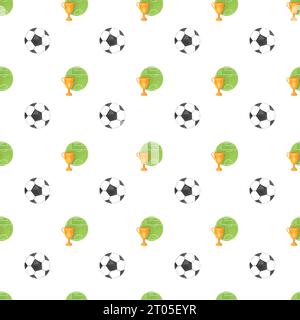 Muster mit Fußballthema, Fußballball, Fußballspiel Hand in Aquarell gezeichnet, Sportthema isolierte Illustration Stockfoto