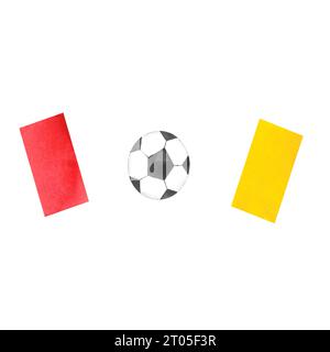 Gelbe und rote Fußball-Schiedsrichterkarte in Aquarell gemalt Stockfoto