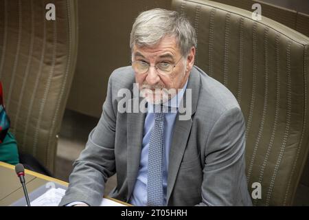 Brüssel, Belgien Oktober 2023. Wilfried Vandaele, Fraktionsvorsitzender von N-VA, wird auf einer Plenartagung des flämischen Parlaments am Mittwoch, den 4. Oktober 2023 in Brüssel dargestellt. BELGA FOTO NICOLAS MAETERLINCK Credit: Belga News Agency/Alamy Live News Stockfoto