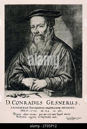 Conrad Gessner, 1516–1565, war ein Schweizer Arzt, Naturforscher, Bibliograph und Philologe, der nach C. Meyer 1662 ätzte Stockfoto