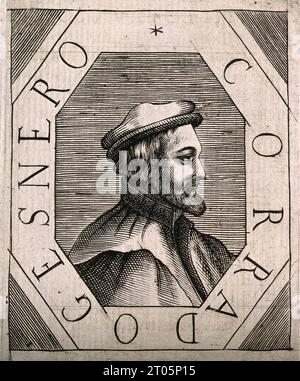 Conrad Gessner, 1516–1565, war ein Schweizer Arzt, Naturforscher, Bibliograph und Philologe, Strichstich 1666 Stockfoto