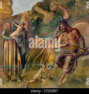 Hercules erwürgt die Schlangen - Wandmalerei (1. Jahrhundert n. Chr.) aus dem Herculaneum, Fresco Pompeji Römische Stadt befindet sich in der Nähe von Neapel in der Region Kampanien in Italien. Pompeji wurde bei der Eruption des Vesuvs 79 n. Chr. unter 4-6 m vulkanischer Asche und Bimsstein begraben. Italien Stockfoto