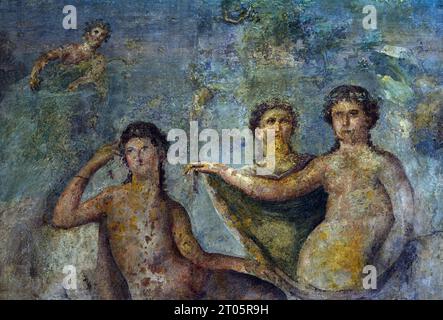 Die römische Stadt Fresco Pompeji befindet sich in der Nähe von Neapel in der Region Kampanien in Italien. Pompeji wurde bei der Eruption des Vesuvs 79 n. Chr. unter 4-6 m vulkanischer Asche und Bimsstein begraben. Italien Stockfoto