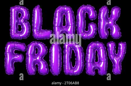 Violette Folienballons Black Friday Konzept. Hochwertiges 3D-Rendering Stockfoto