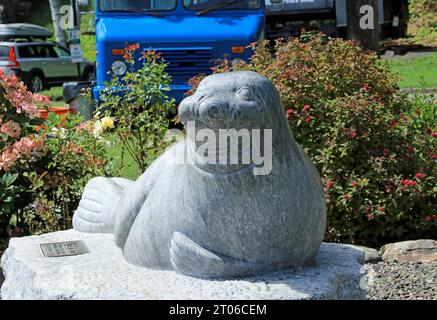 André the Seal Memorial Statue im Marine Park, Rockport Harbor, Maine Stockfoto