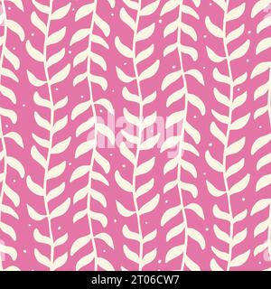 Nahtloses Vektormuster mit hängender Hand gezeichneter weißer Blattreben auf rosa. Ideal für Textilien. Vektorabbildung Stock Vektor