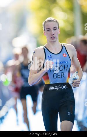 Annika Koch nahm an der Triathlon-Weltmeisterschaft 2023 in Pontevedra Teil. Stockfoto