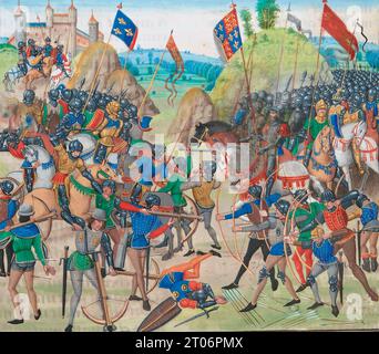 SCHLACHT VON CRECY am 26. August 1346, wie in Jean Froissarts Chronicles gezeigt Stockfoto