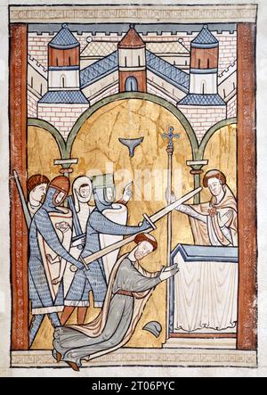 THOMAS BECKET (1119/1120-1170) englischer Erzbischof. Das früheste bekannte Bild seines Mordes in der Kathedrale von Canterbury Stockfoto