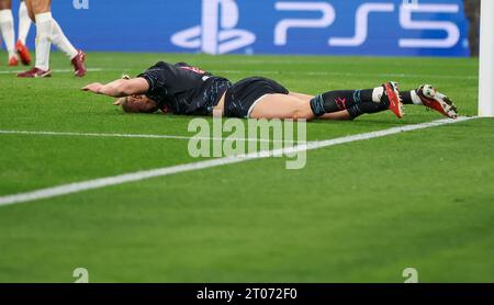 Leipzig, Deutschland. Oktober 2023. Fußball: Champions League, Spieltag 2, Gruppe G, RB Leipzig - Manchester City in der Red Bull Arena. Manchesters Erling Haaland reagiert. Quelle: Jan Woitas/dpa/Alamy Live News Stockfoto