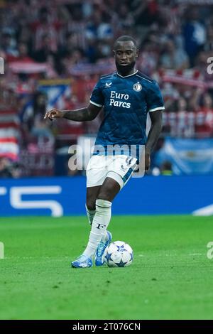 Lutshare Geertruida aus Feyenord während des UEFA Champions League-Spiels zwischen Atletico de Madrid und Feyenoord im Estadio Civitas Metropolitano Stockfoto