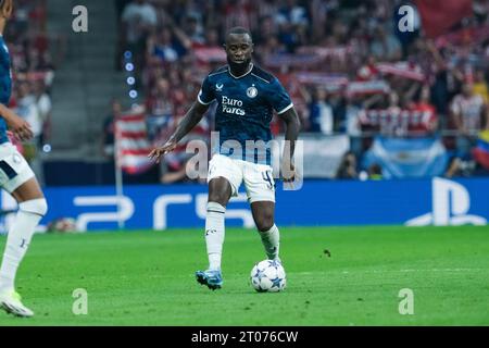 Lutshare Geertruida aus Feyenord während des UEFA Champions League-Spiels zwischen Atletico de Madrid und Feyenoord im Estadio Civitas Metropolitano Stockfoto